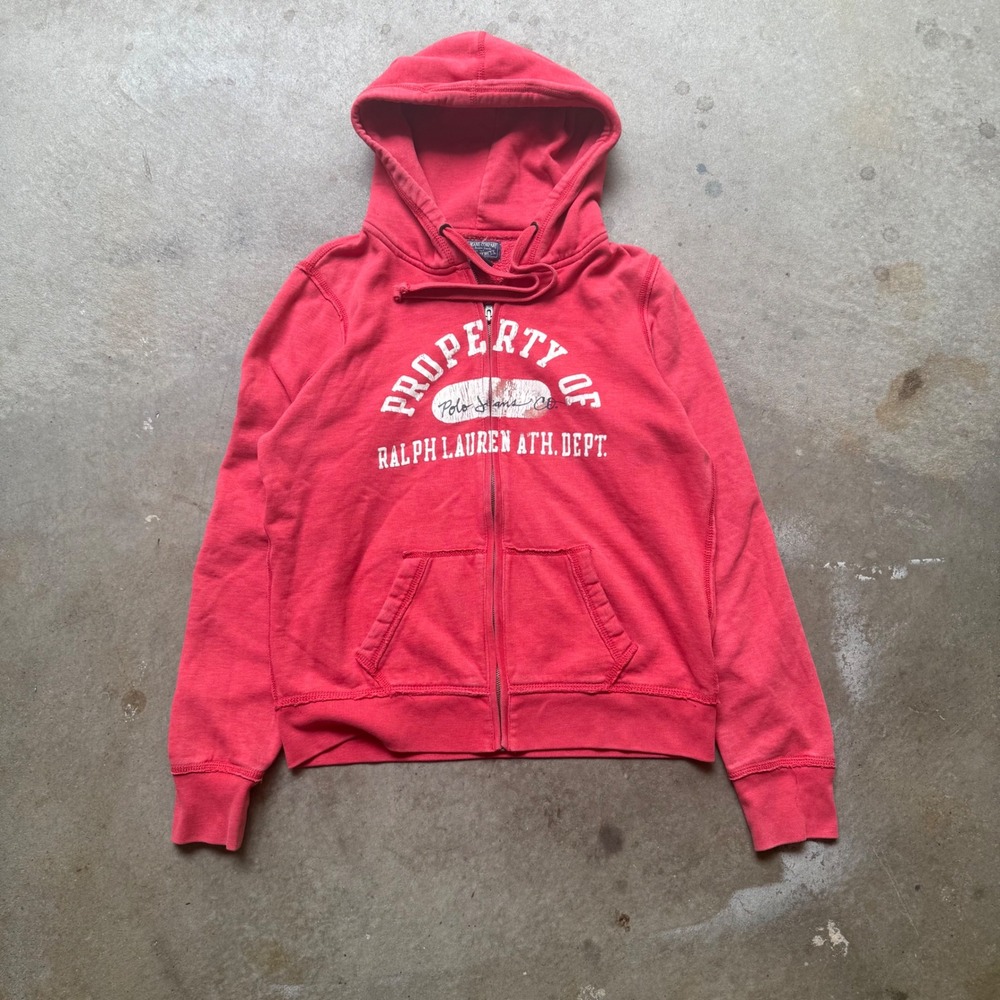 Polo Jeans Co Ralph Lauren Red Full Zip Hoodie Graphic Ath Dept Distressed Large